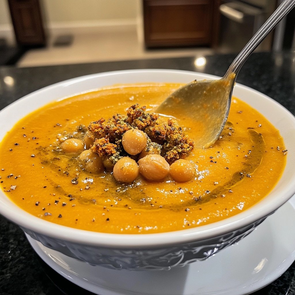 Roasted Carrot Soup with Za'atar and Chickpeas