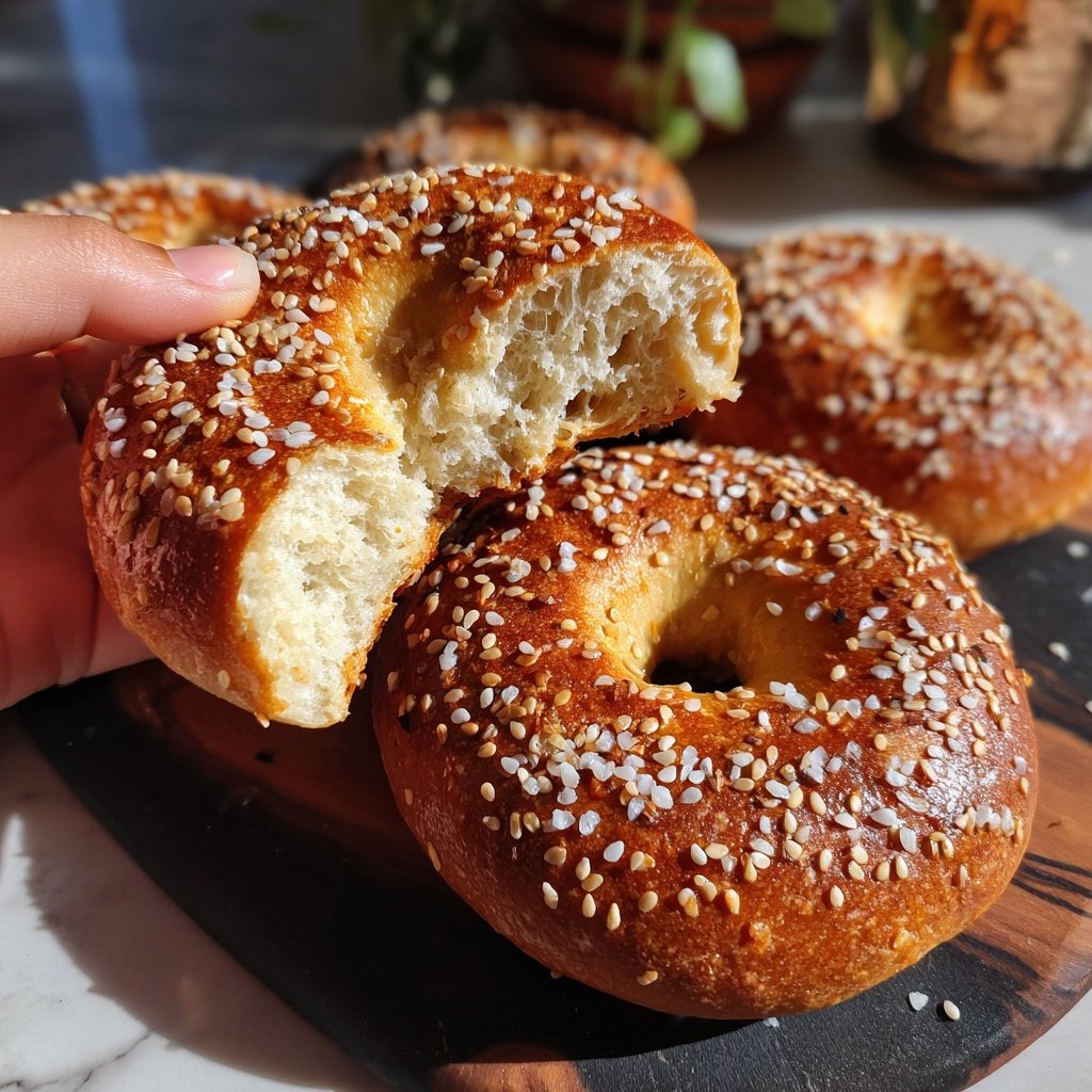Protein Bagels with Sesame Seeds Crispy