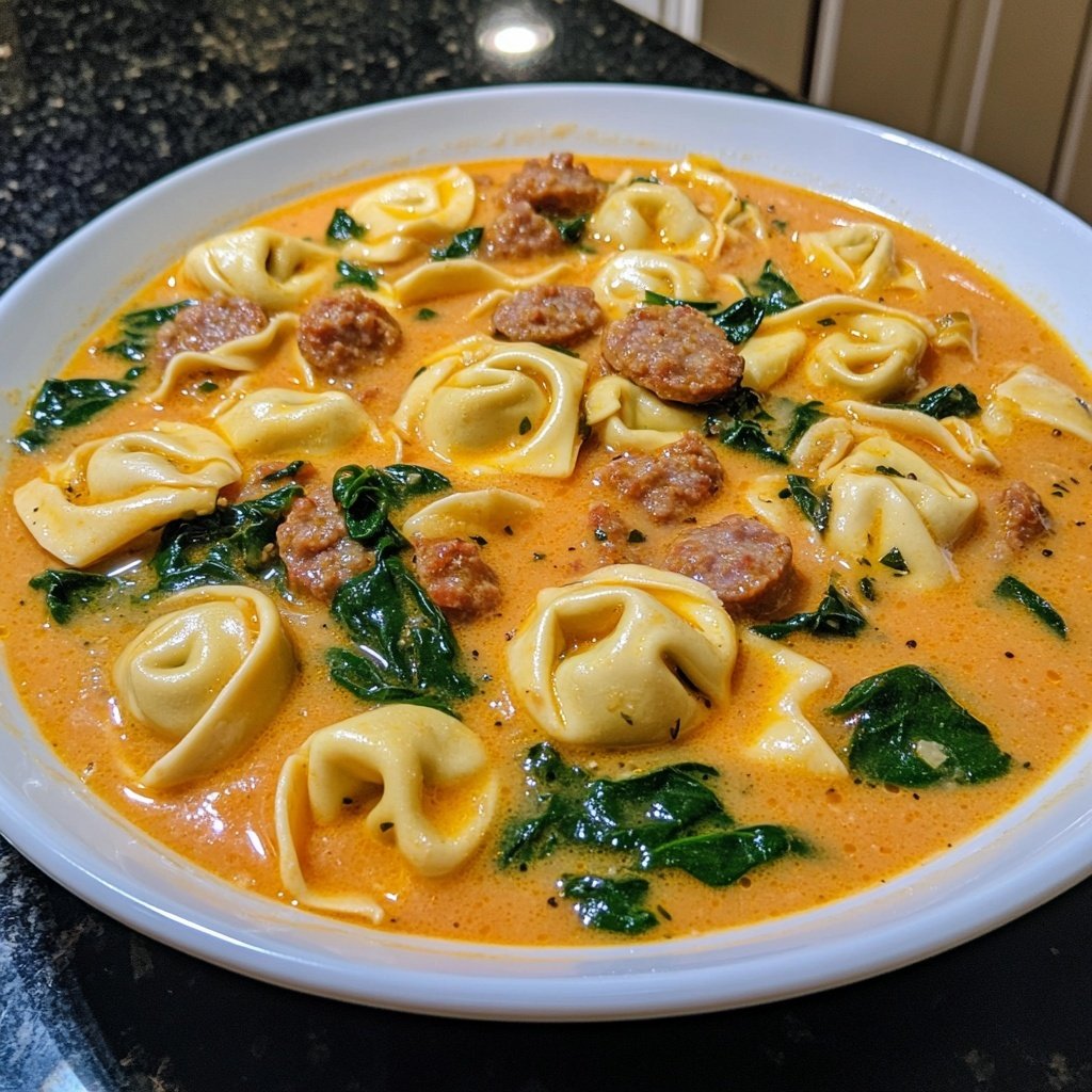 Creamy and Spicy Sausage Tortellini Soup