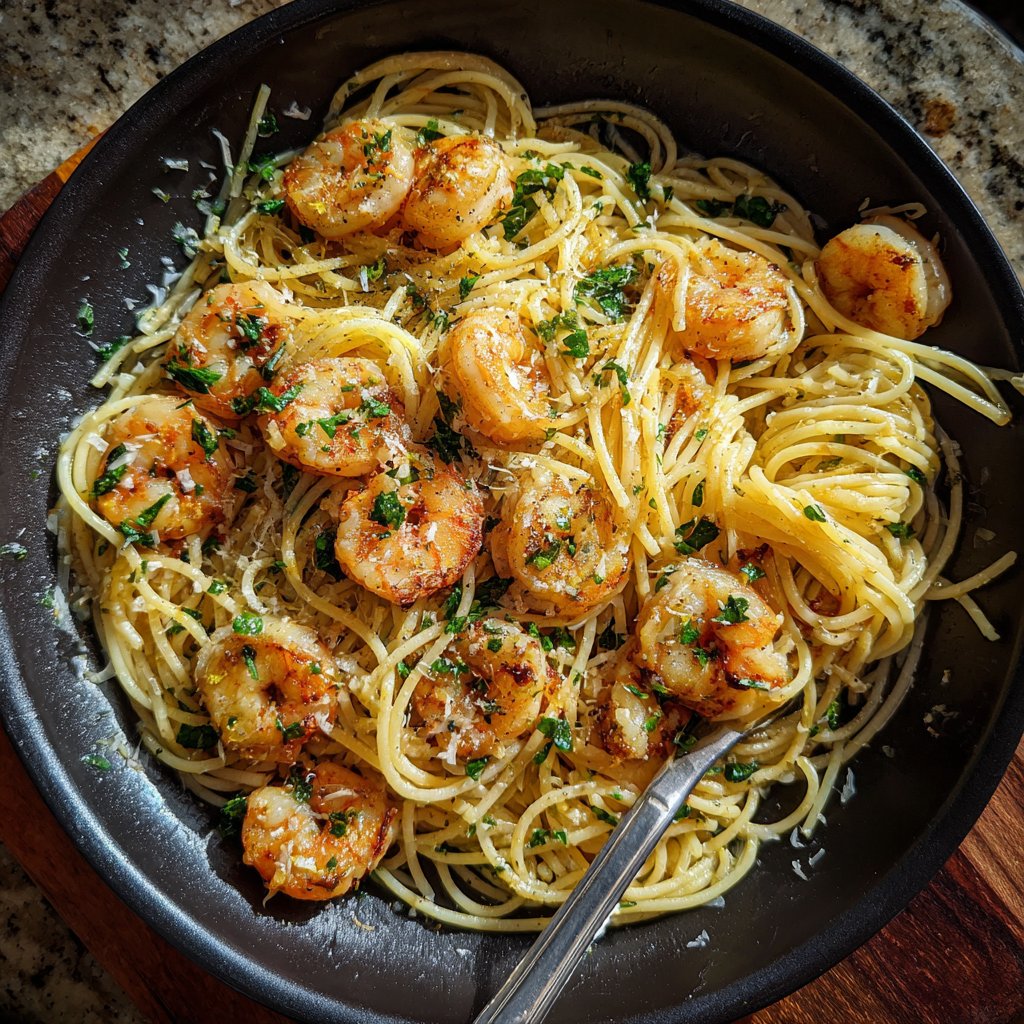 Garlic Lemon Shrimp Spaghetti