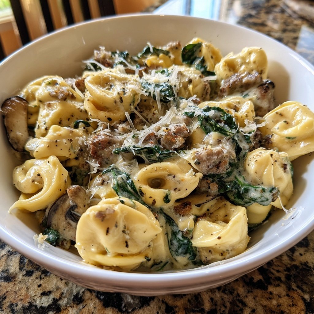 Tortellini Alfredo with Spinach and Sausage