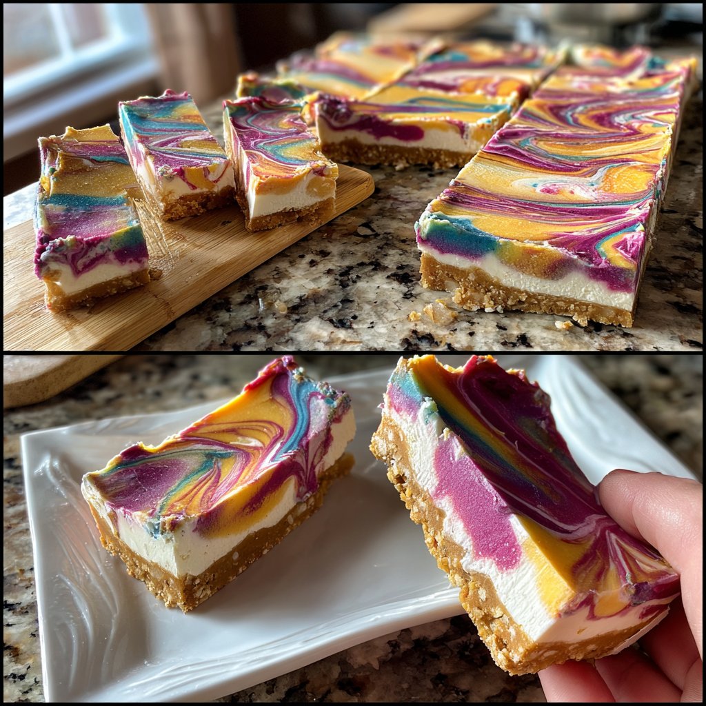No-Bake Rainbow Cheesecake Bars