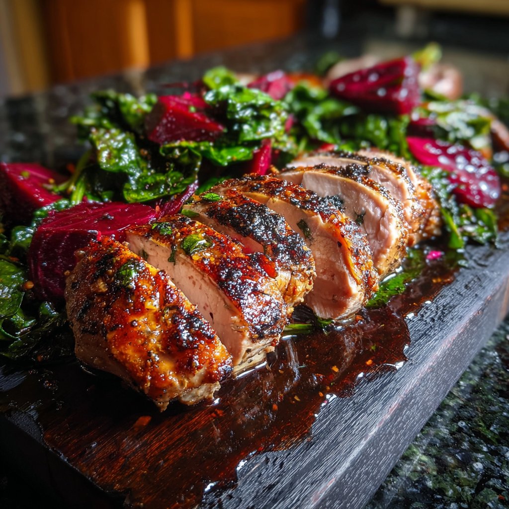 Seared Turkey with Beet Greens