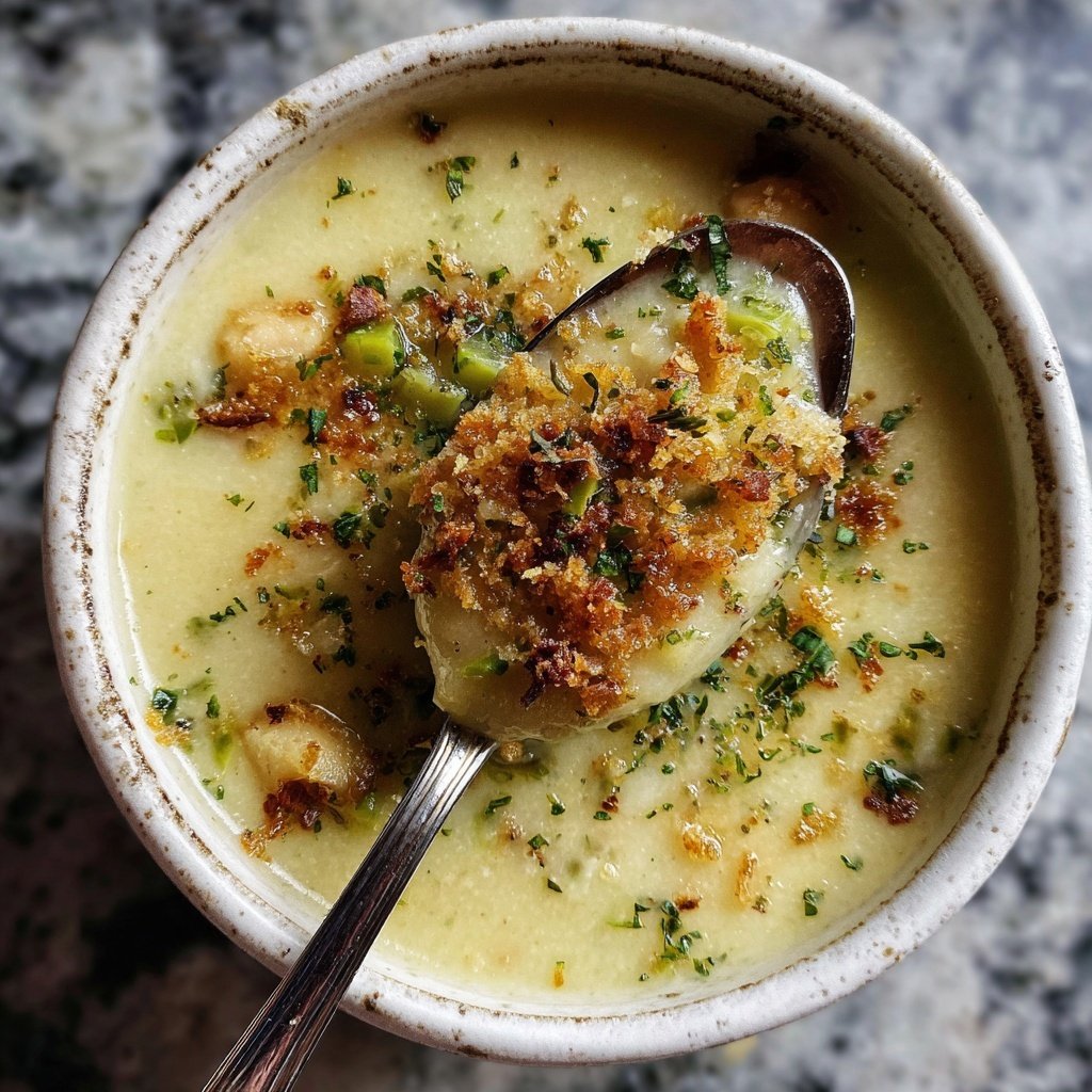White Bean and Leek Soup with Garlic Breadcrumbs